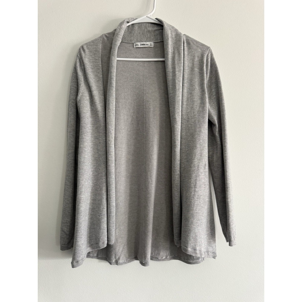 Zara Womens Gray Long Sleeve Shawl Collar Open Front Cardigan Sweater Medium M